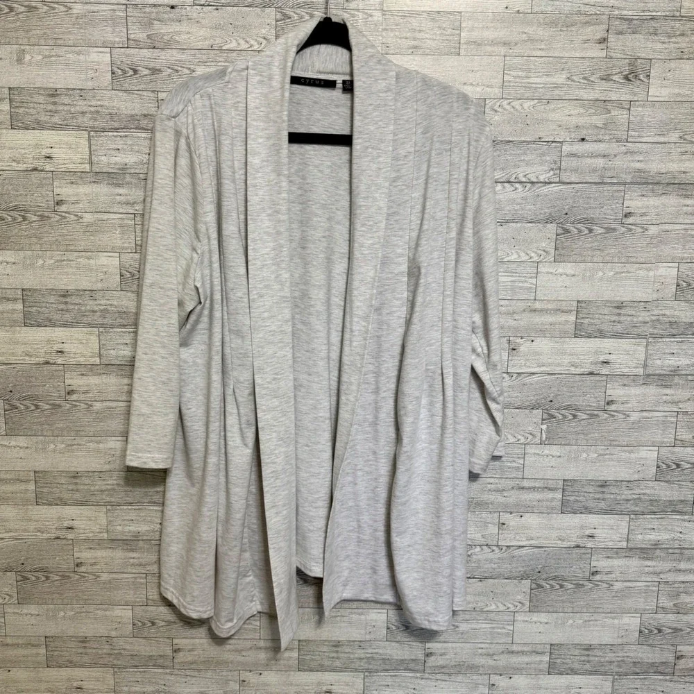 Cyrus Cardigan Sweater Light Heather Grey Pleated Open Front Plus Size 3X - Picture 9 of 11